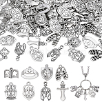 Tibetan Styles Alloy Pendants, Mixed Shapes, Antique Silver, 13.5~24.6x13~20x1.8~4mm, Hole: 1.6~2.5mm, 12pcs/style(FIND-PH0027-26)