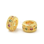 Brass Micro Pave Cubic Zirconia European Beads, Flat Round, Large Hole Beads, Rack Plating, Cadmium Free & Lead Free, Long-Lasting Plated, Golden, 6x3mm, Hole: 3mm(KK-P297-04A-G)