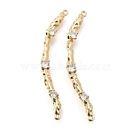 Brass Micro Pave Clear Cubic Zirconia Textured Curved Stick Links Connector Charms, Rack Plating, Long-Lasting Plated, Lead Free & Cadmium Free, Golden, 51.5x5x5.5mm, Hole: 1.2mm(KK-Z156-18G)