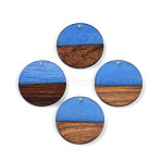 Opaque Resin & Walnut Wood Pendants, with Glitter Powder, Flat Round, Cornflower Blue, 28x3mm, Hole: 2mm(RESI-S389-025A-C01)