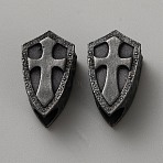Brass European Beads, Large Hole Beads, Cross Shield, Gunmetal, 21x12.5x9mm, Hole: 5.5mm(KK-WH0062-196B)