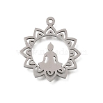 Buddhist 304 Stainless Steel Pendants, Lotus with Meditating Buddha Silhouette Charms, Cut-Out, Stainless Steel Color, 26x23x1mm, Hole: 1.5mm(SA-CBA4CE0-06P)