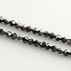 Electroplate Glass Bead Strands, Rainbow Plated, Faceted Bicone, Black Plated, 4x4.5mm, Hole: 1mm, about 75~78pcs/strand, 28~29cm(EGLA-R094-4mm-07)
