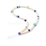 Plastic Beads Mobile Straps, with Lampwork Beads, Polymer Clay & Nylon Thread, Evil Eye, Blue, 26cm(HJEW-JM00567)