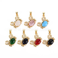 Brass Micro Pave Cubic Zirconia Pendants, with Glass, Cadmium Free & Nickel Free & Lead Free, Real 16K Gold Plated, Crab, Mixed Color, 17x22x7.5mm, Hole: 3x5mm(KK-Q283-025-NR)
