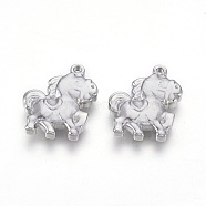 304 Stainless Steel Pendants, Horse, Stainless Steel Color, 18x14.5x3.5mm, Hole: 1mm(STAS-O118-11P)