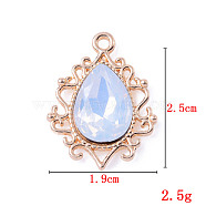 Alloy Pendants, with Rhinestone, Cadmium Free & Lead Free, Light Gold, Teardrop, White, 25x19x5mm, Hole: 1.6mm(FIND-WH0094-56KCG-13)