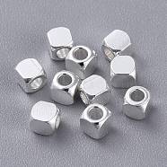 201 Stainless Steel Beads, Square, Silver, 3x3x3mm, Hole: 1.6mm(STAS-K210-36B-S)