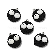 Opaque Resin Pendants, with Platinum Tone Iron Loops, Imitation Food, Biscuits with Eyes, Black, 24.5x22x7mm, Hole: 2mm(RESI-D055-062P)