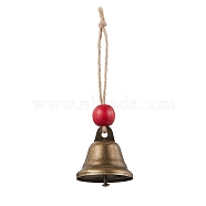 Iron Bell Pendant Decoration, Wood Beads and Jute Cord for Home Door Hanging Ornaments, Red, 120mm(HJEW-JM02235-02)