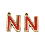 Ion Plating(IP) 316 Stainless Steel Pendants, Nickel Free, with Enamel, Letter Charm, Real 18K Gold Plated, Letter N, 17x12x2mm, Hole: 1.4mm(STAS-U014-28G-14)