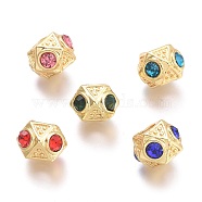 Brass Micro Pave Cubic Zirconia Beads, Polygon, Real 18K Gold Plated, Mixed Color, 6x8x8mm, Hole: 2.6mm(KK-P187-27-G)