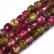 Natural Quartz Beads Strands, Dyed, Faceted, Cube, Medium Violet Red, 5.5x6x6mm, Hole: 1mm, about 61~62pcs/Strand, 12.99 inch~13.19 inch(33cm~33.5cm)(G-S359-376F)
