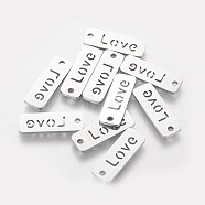 304 Stainless Steel Pendants, Rectangle with Word Love, Stainless Steel Color, 17x6x1mm, Hole: 1.5mm(STAS-Q201-T074)