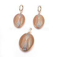 Brass Micro Pave Cubic Zirconia Jewelry Sets, Pendant and Earrings, Long-Lasting Plated, Oval, Light Gold, 42mm, Hole: 4x6.5mm, 41.5mm, Pin: 1mm(SJEW-F189-02KCG)