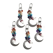 (Defective Closeout Sale:Accessories Yellowing) Hollow Moon Alloy Pendant Decoraiton, with Chakra Gemstone Chip and Mushroom Handmade Lampwork Beads, Alloy Swivel Clasps, Mixed Color, 100mm(HJEW-XCP0001-21)