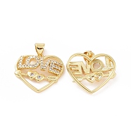 Brass Micro Pave Cubic Zirconia Pendants, Love Heart with Arrow Charm for Valentine's Day, Golden, 22x20x4.5mm, Hole: 5x3mm(ZIRC-P106-07G)
