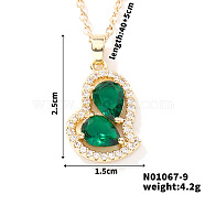 Elegant and Unique Style Brass & Glass Lock Collar Heart Pendant Necklaces for Women, Golden, Green, 15.75 inch(40cm)(FN1868-9)