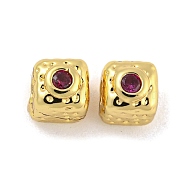 Brass Micro Pave Cubic Zirconia Beads, Real 18K Gold Plated, Cube, Camellia, 4x4x4.5mm, Hole: 1.4mm(KK-G490-18G-02)