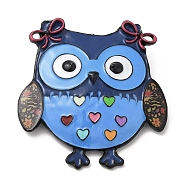 Heart Owl Enamel Pins, Electrophoresis Black Alloy Brooch for Women, Blue, 55x52.5x13.5mm(JEWB-Z006-05B-EB)