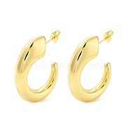 Brass Stud Earrings, Half Hoop Earrings, Real 18K Gold Plated, 32x8mm(KK-R150-02B)