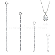 4Pcs 4 Styles Sterling Silver Cable Chain Extender, End Chains with Spring Clasps, Platinum, 32~100x1.5mm, 1Pc/style(STER-GL0001-03)