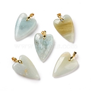 Natural Flower Amazonite Pendants, with Rack Plating Golden Plated Brass Findings, Long-Lasting Plated, Heart, 32~34x20x8mm, Hole: 4x4mm(G-E570-01G-08)