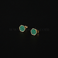 Natural Malachite Hexagon Stud Earrings, 304 Stainless Steel Earrings, Real 18K Gold Plated, No Size(HM7952)