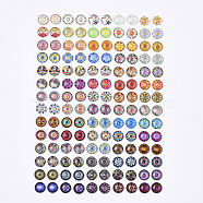 Glass Cabochons, with Self-Adhesive, for DIY Jewelry Making, Half Round with Mixed Patterns, Flower Pattern, 12x4.5mm(GGLA-R040-12mm-08)