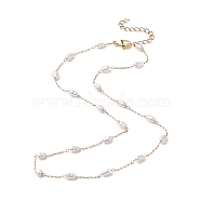 Glass Pearl Link Chain Necklace, 316 Surgical Stainless Steel Jewelry for Women, Golden, 15.87 inch(40.3cm)(NJEW-JN04252)