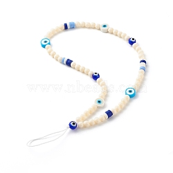 Plastic Beads Mobile Straps, with Lampwork Beads, Polymer Clay & Nylon Thread, Evil Eye, Blue, 26cm(HJEW-JM00567)