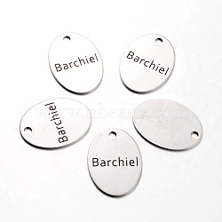 Spray Painted Stainless Steel Pendants, Oval with Words Barchiel, Stainless Steel Color, 17x12x1mm, Hole: 2mm(STAS-I048-E07)