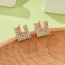 Square Brass Micro Pave Clear Cubic Zirconia Stud Earrings for Women, Cadmium Free & Lead Free, Long-Lasting Plated, Rack Plating, Golden, 8x7.5mm(EJEW-G428-12G-02)