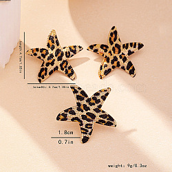 Leopard Print Starfish Alloy Stud Earrings & Rings Sets for Women, Golden, Inner Diameter: 18mm(FS-WG183D9-01)