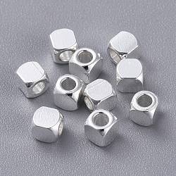 201 Stainless Steel Beads, Square, Silver, 3x3x3mm, Hole: 1.6mm(STAS-K210-36B-S)