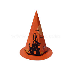 Halloween Kraft Paper Boxes, Candy Boxes, Witch Hat-shaped, Dark Orange, Castle Pattern, 7x14.5cm(BAKE-PW0007-107A)