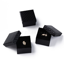 Square Cardboard Ring Boxes, with Sponge Inside, Black, 2x2x1-3/8 inch(5x5x3.5cm)(X1-CBOX-S020-03)