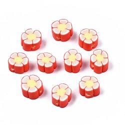 Handmade Polymer Clay Beads, Flower, Orange Red, 7.5~9x7.5~10x4~5mm, Hole: 1.6mm(CLAY-N011-036B)