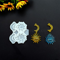 DIY Silicone Pendant Molds, Resin Casting Molds, Clay Craft Mold Tools, Sun & Moon, White, 60x71x6mm(SIMO-Z005-01)