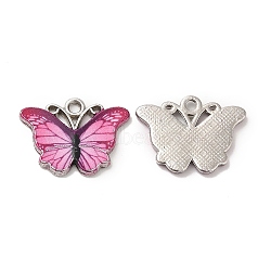 Alloy Enamel Pendants, Long-Lasting Plated, Cadmium Free & Nickel Free & Lead Free, Platinum, Butterfly Charm, Flamingo, 13.5x18x1.5mm, Hole: 1.3mm(ENAM-K069-28P-01)