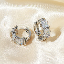Stainless Steel Cubic Zirconia Square Hoop Earrings, Silver, 18x8mm(II4770-1)