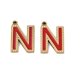 Ion Plating(IP) 316 Stainless Steel Pendants, Nickel Free, with Enamel, Letter Charm, Real 18K Gold Plated, Letter N, 17x12x2mm, Hole: 1.4mm(STAS-U014-28G-14)