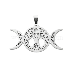 201 Stainless Steel Big Pendants, Hollow, Triple Moon Goddess Charm, Stainless Steel Color, 29x50.5x1.5mm, Hole: 8x4mm(X-STAS-B052-04P)