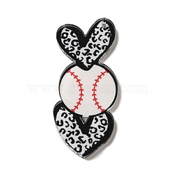 Acrylic Pendants, Heart with Sport Ball, Baseball, 49.5x20.5x2mm, Hole: 1.2mm(OACR-H041-03D)