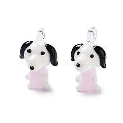 Three-Dimensional Handmade Lampwork Pendants, Bumpy, Dog Charms, Pink, 26x15.5x15.5mm, Hole: 1.5mm(LAMP-D020-02B)