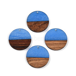 Opaque Resin & Walnut Wood Pendants, with Glitter Powder, Flat Round, Cornflower Blue, 28x3mm, Hole: 2mm(RESI-S389-025A-C01)
