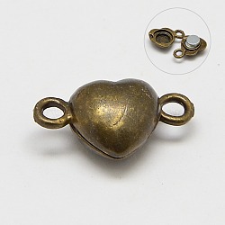 Alloy Magnetic Clasps, Nickel Free, Heart, Antique Bronze, 17x10x6.5mm, Hole: 1.5mm(PALLOY-L234-01AB-NF)