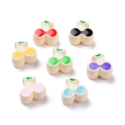 Rubberized Style Acrylic European Beads, with Enamel, Large Hole Beads, Cherry, Mixed Color, 11x12x7.2mm, Hole: 4.7mm(SACR-E009-08)