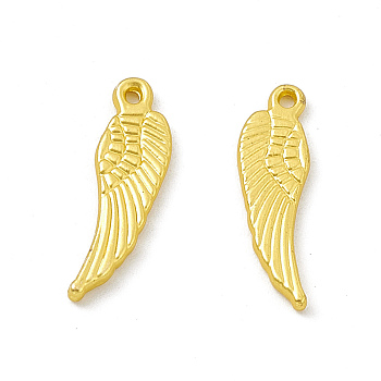Rack Plating Alloy Pendants, Cadmium Free & Lead Free & Nickle Free, Wing Charms, Matte Gold Color, 17x5x1mm, Hole: 1mm
