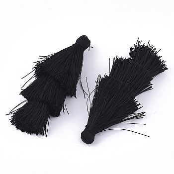 Polyester Tassel Big Pendant Decorations, Black, 65~72x25~28mm